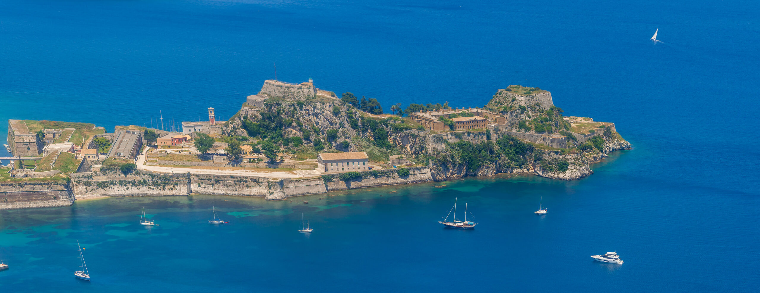 aerial view of kerkyra old fortress, corfu, greece