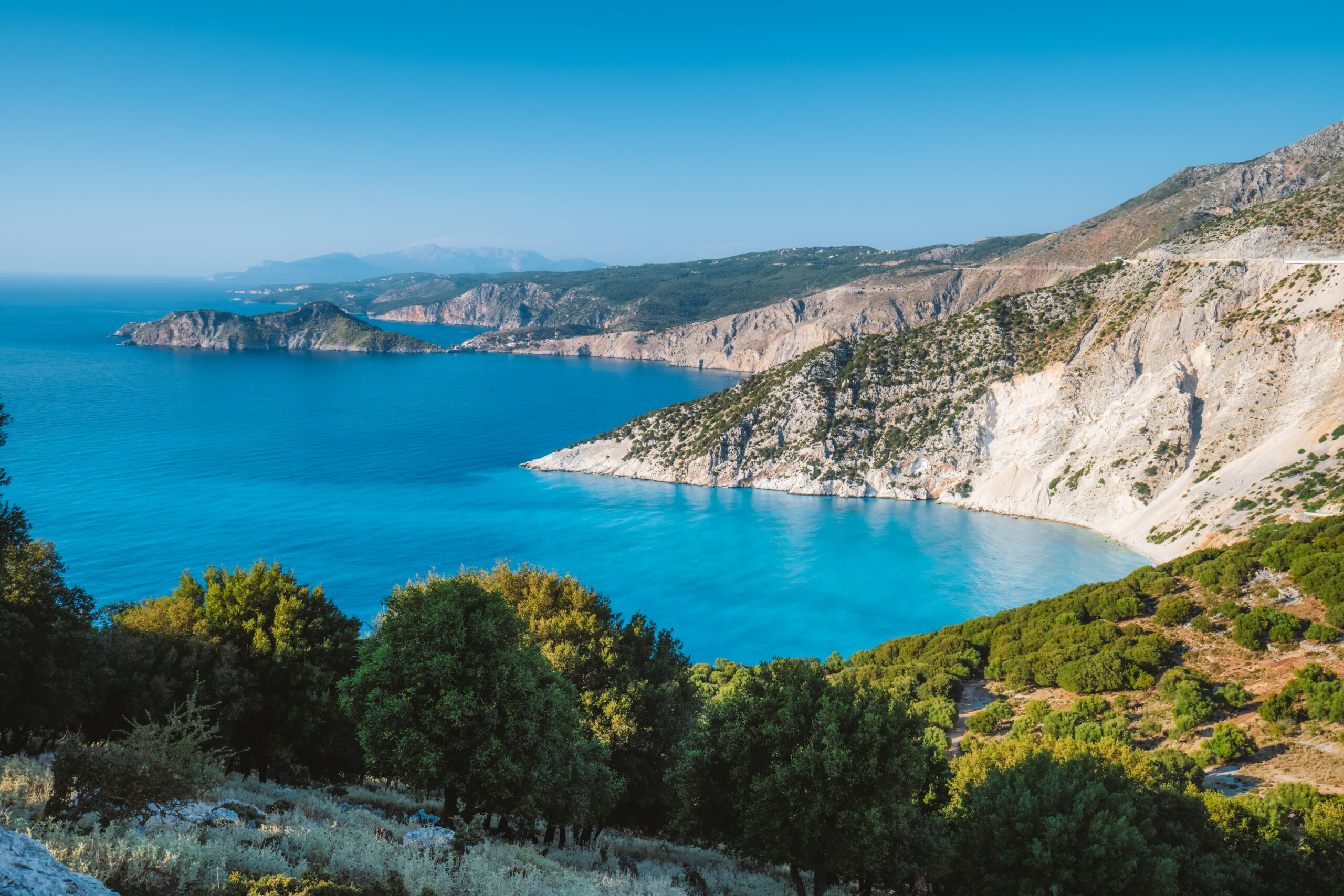 coastline of kefalonia island close to myrtos beach abd assos village, greece